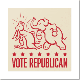 Vintage 1950's Vote Republican Boxing Elephant (Red) Posters and Art